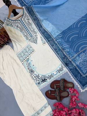 White Color Embroidery Work Rayon Salwar Suit 4
