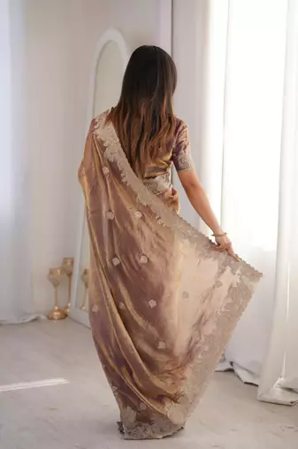 Mauve silk blend embroidered saree with thread work