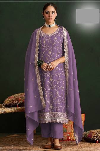 Lavender vichitra silk blend salwar suit set with dupatta