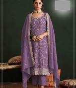 Lavender vichitra silk blend salwar suit set with dupatta
