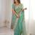 Sea green silk blend embroidered saree with thread work