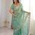 Sea green silk blend embroidered saree with thread work