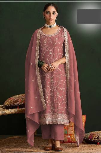 Rose vichitra silk blend salwar suit set with dupatta