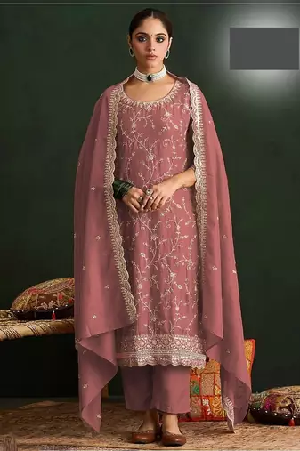Rose vichitra silk blend salwar suit set with dupatta
