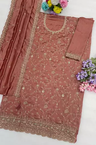 Rose vichitra silk blend salwar suit set with dupatta