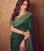Green silk blend embroidered saree with sequins work