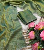 Green satin woven saree with zari work