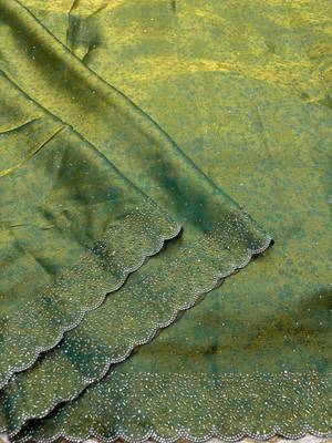 Green satin woven saree with zari work 2