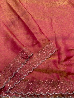 Pink satin woven saree with zari work 3