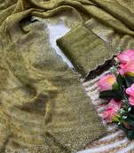 Mehendi satin woven saree with zari work