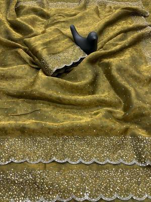Mehendi satin woven saree with zari work 2