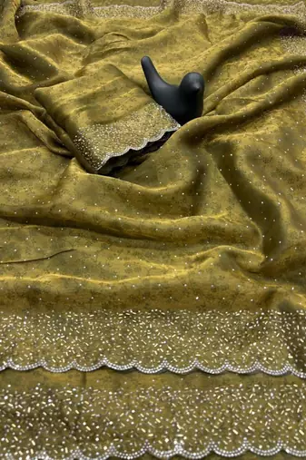 Mehendi satin woven saree with zari work