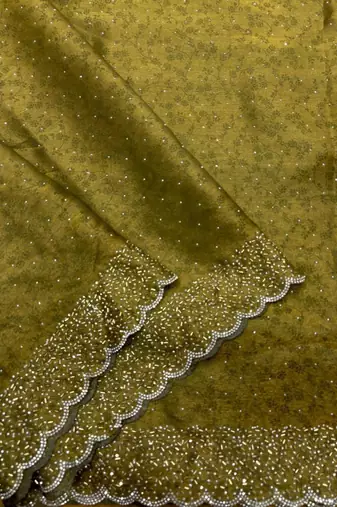Mehendi satin woven saree with zari work