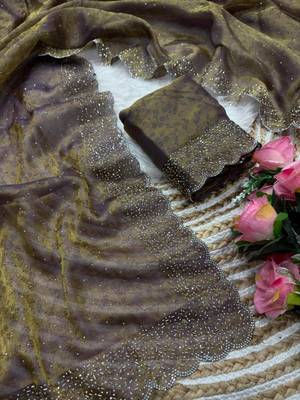 Mehendi satin woven saree with zari work 1