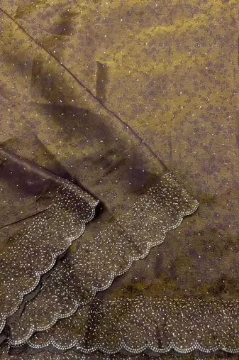 Mehendi satin woven saree with zari work