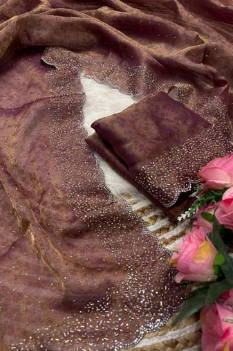 Mauve satin woven saree with zari work