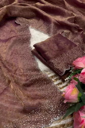 Mauve satin woven saree with zari work
