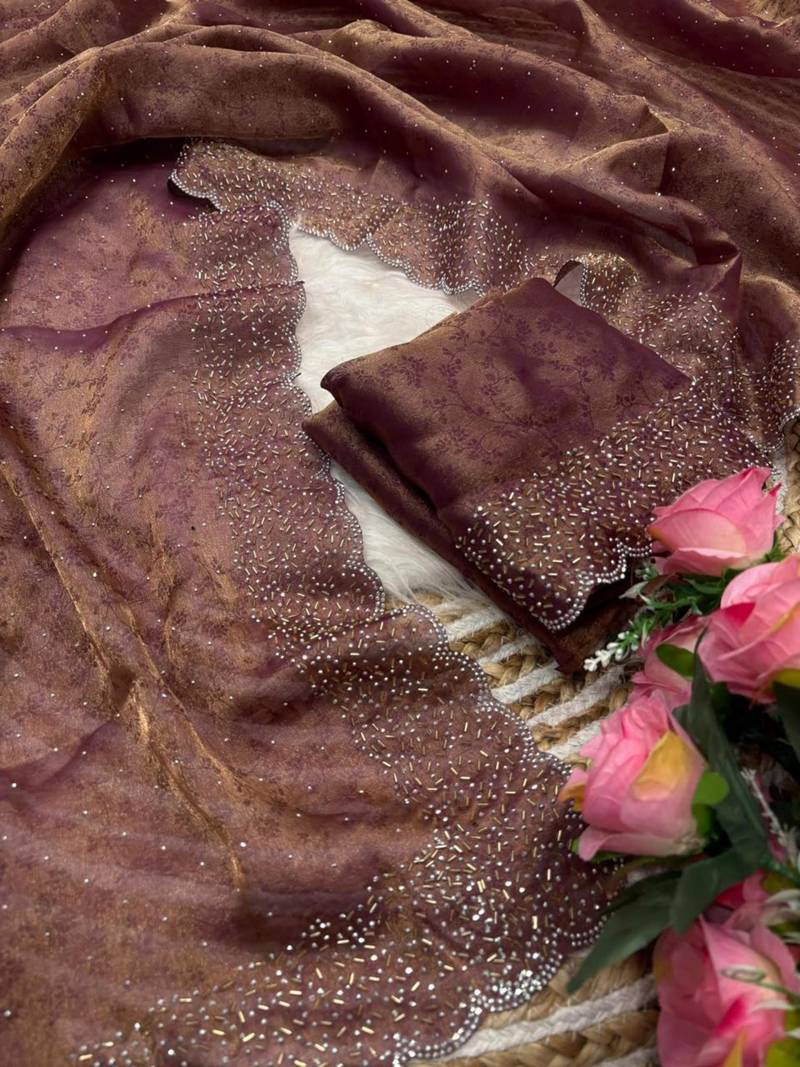 Mauve satin woven saree with zari work