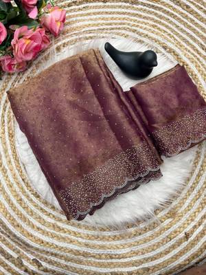 Mauve satin woven saree with zari work 3