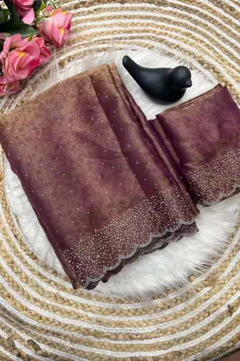 Mauve satin woven saree with zari work