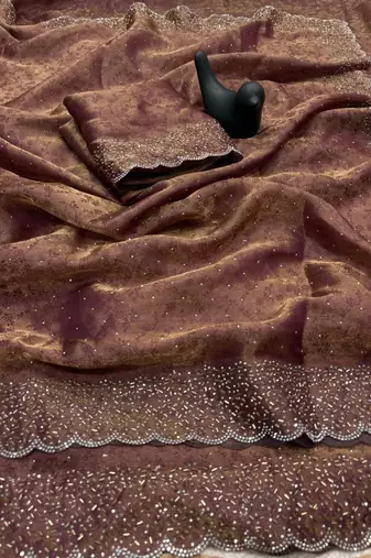 Mauve satin woven saree with zari work