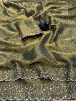 Mehendi satin woven saree with zari work 1