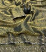 Mehendi satin woven saree with zari work