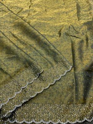 Mehendi satin woven saree with zari work 3