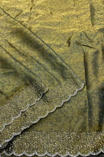 Mehendi satin woven saree with zari work
