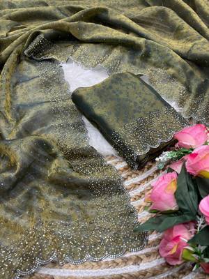 Mehendi satin woven saree with zari work 4