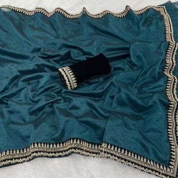 Teal net embroidered saree with sequins work 2