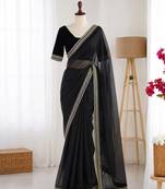 Black net embroidered saree with sequins work
