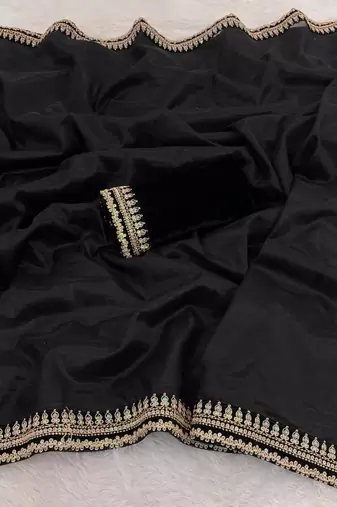 Black net embroidered saree with sequins work