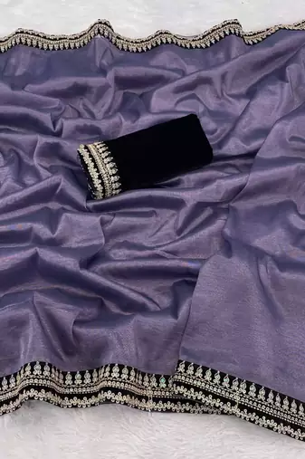Lavender net embroidered saree with sequins work