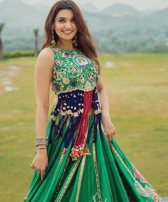 Green Digital Print Cotton Lahenga Choli Set 2