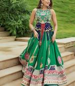 Green Color Beautiful Digital Print Cotton Lahenga Choli Set