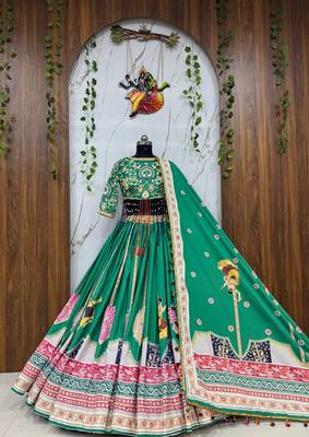 Green Digital Print Cotton Lahenga Choli Set 1