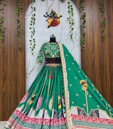 Green Digital Print Cotton Lahenga Choli Set