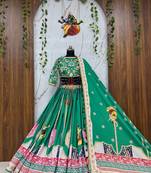Green Digital Print Cotton Lahenga Choli Set