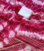 Magenta silk blend printed saree with tie dye