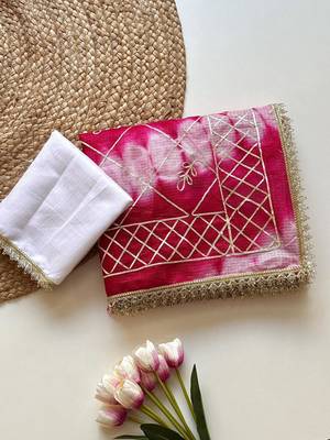 Magenta silk blend printed saree with tie dye 3