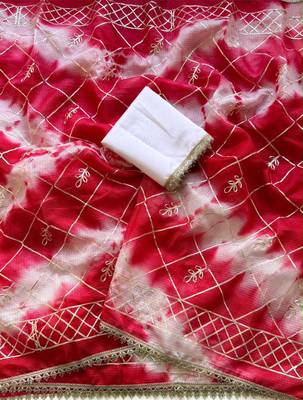 Pink silk blend printed saree with tie dye 1