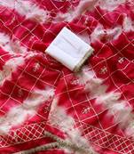 Pink silk blend printed saree with tie dye