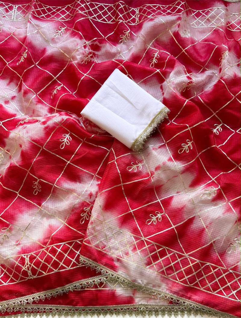 Pink silk blend printed saree with tie dye