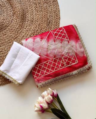 Pink silk blend printed saree with tie dye 2