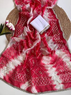 Pink silk blend printed saree with tie dye 3