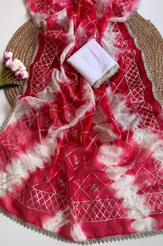 Pink silk blend printed saree with tie dye