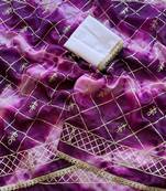 Purple silk blend printed saree with tie dye