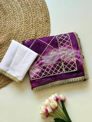 Purple silk blend printed saree with tie dye 2