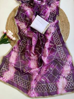 Purple silk blend printed saree with tie dye 3